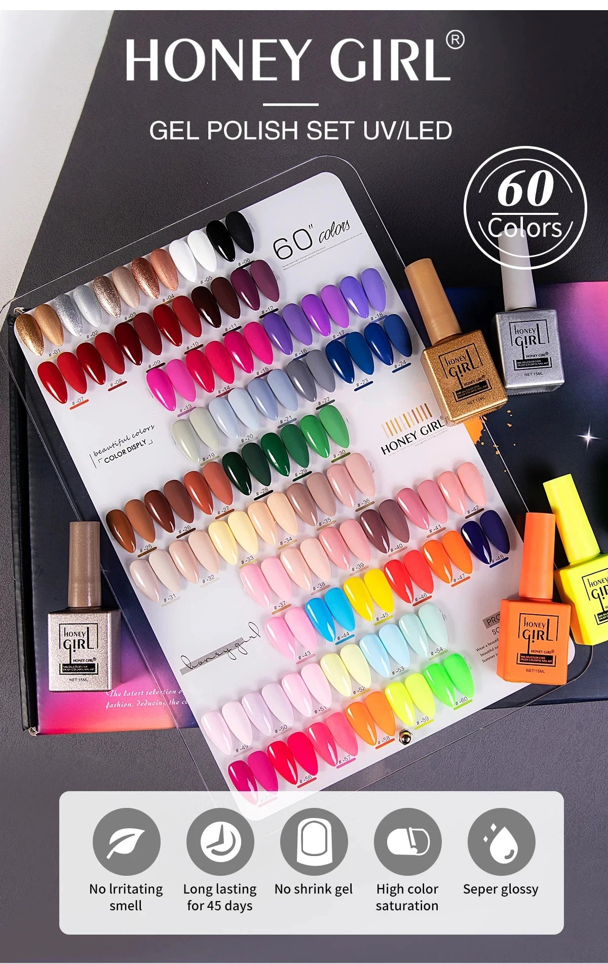 Honey Girl - 60 Farger - UV/LED Komplett Sett - Shellac/Gelelakk