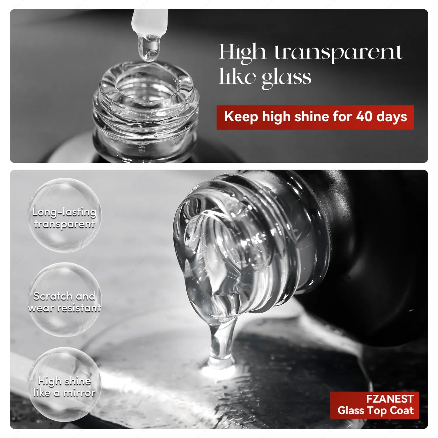 Jting Glass Top Coat - Ultra Shine Finish Gel(No wipe) - 15ml