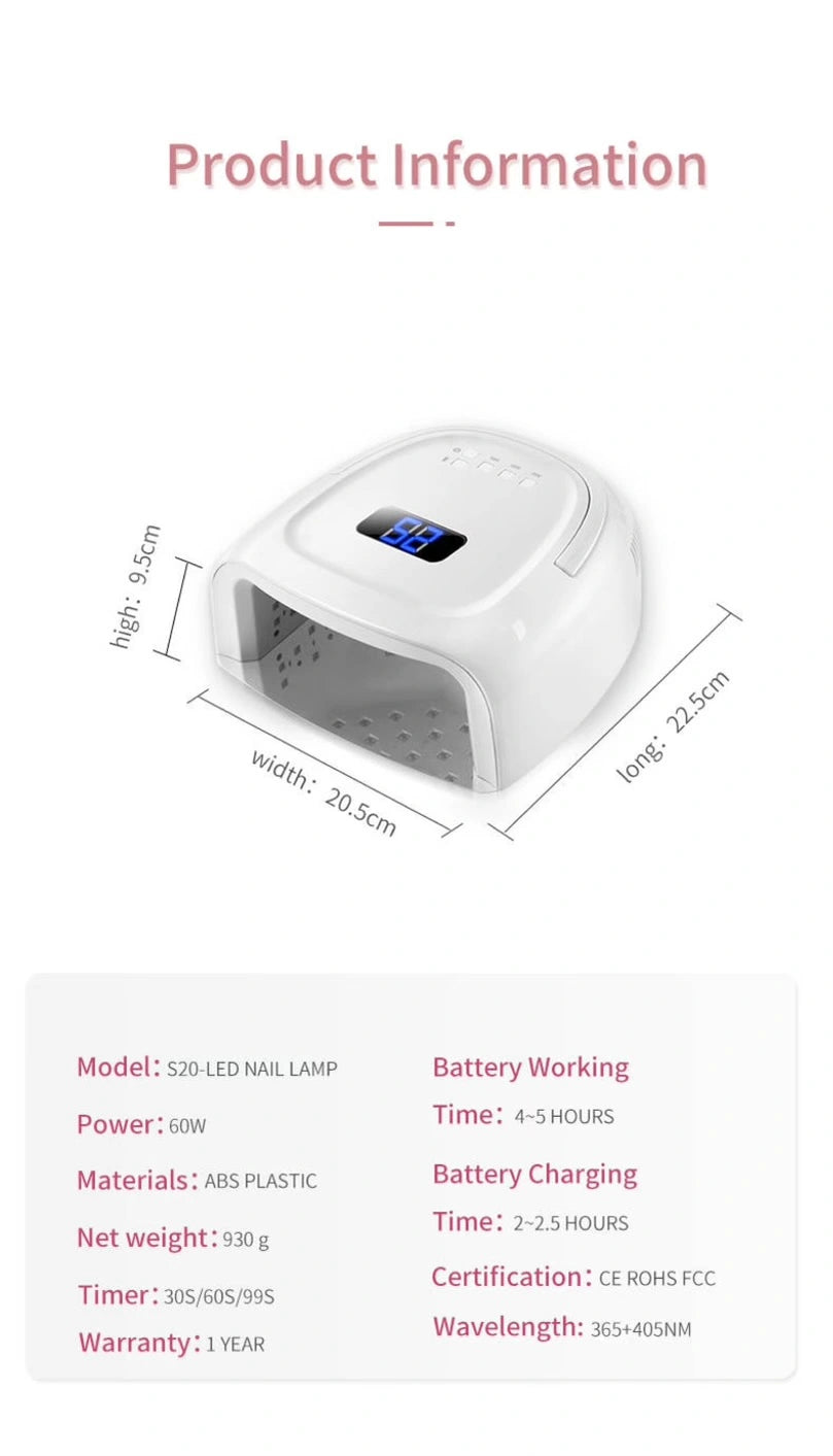 Negledesign Lampe - UV/LED Trådløs - Hvit - S20 - 60W