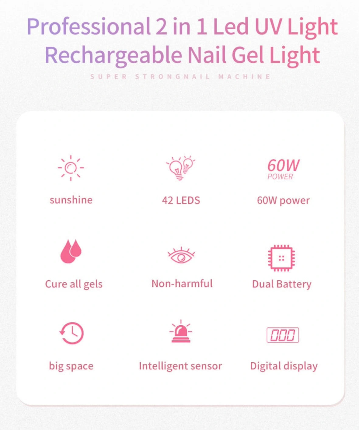 Negledesign Lampe - UV/LED Trådløs - Hvit - S20 - 60W