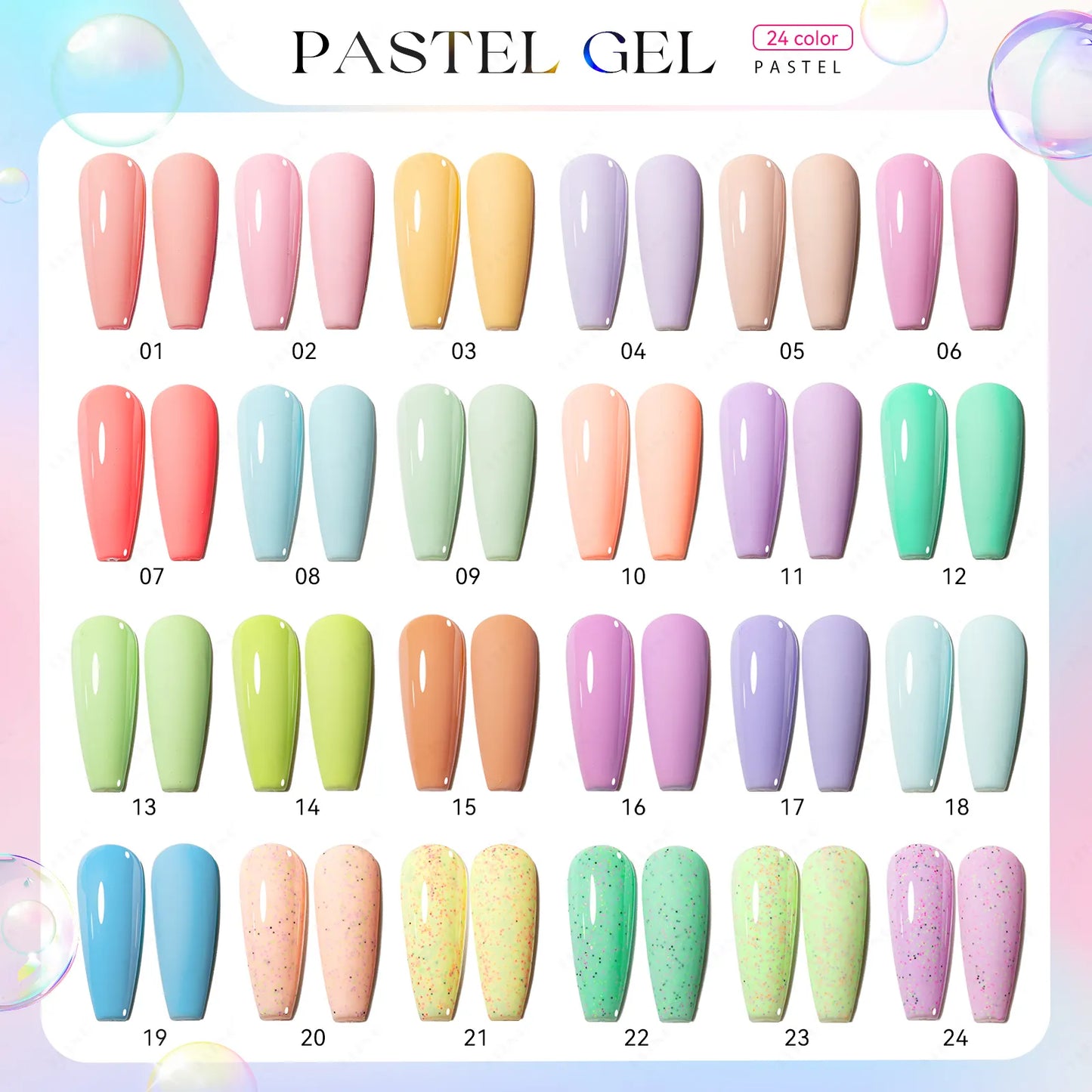 Shellac/Gel lakk - "Pastel" 24 Farger - Gel Polish kit