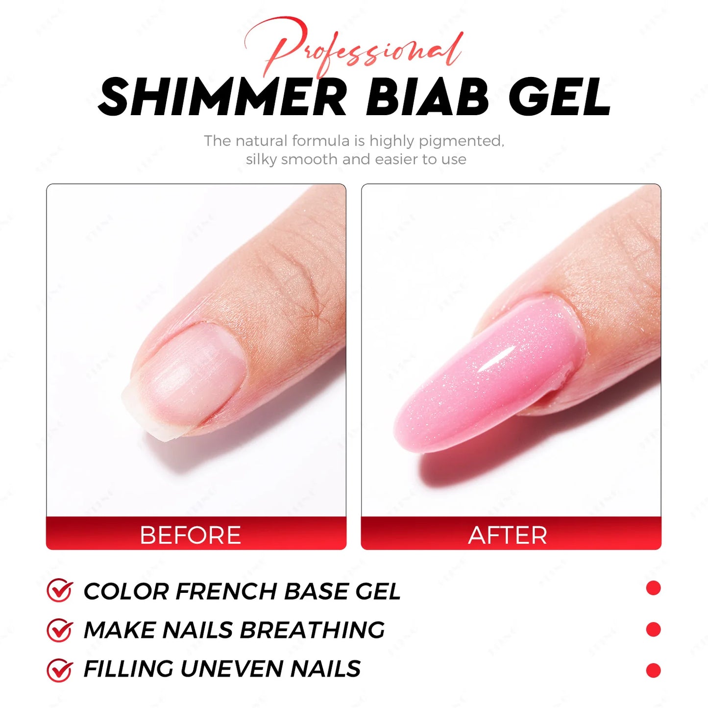 Shimmer Gel base Gelelakk - 6 farger glitter