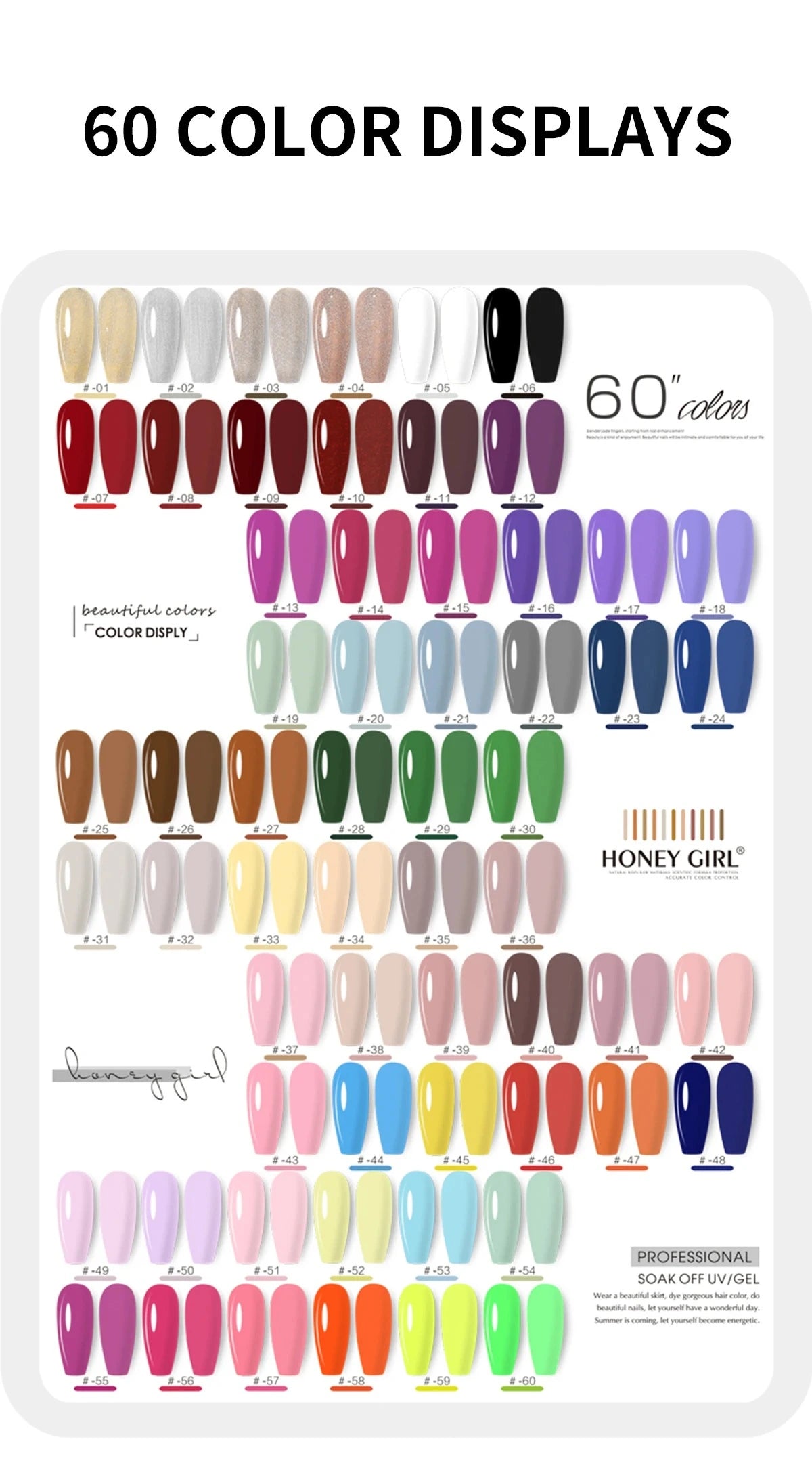 Honey Girl - 60 Farger - UV/LED Komplett Sett - Shellac/Gelelakk