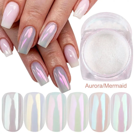 Nail Art - Aurora Måneskinn Krom pulver - Mirror serie 6 farger