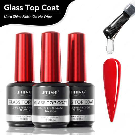 Jting Glass Top Coat - Ultra Shine Finish Gel(No wipe) - 15ml