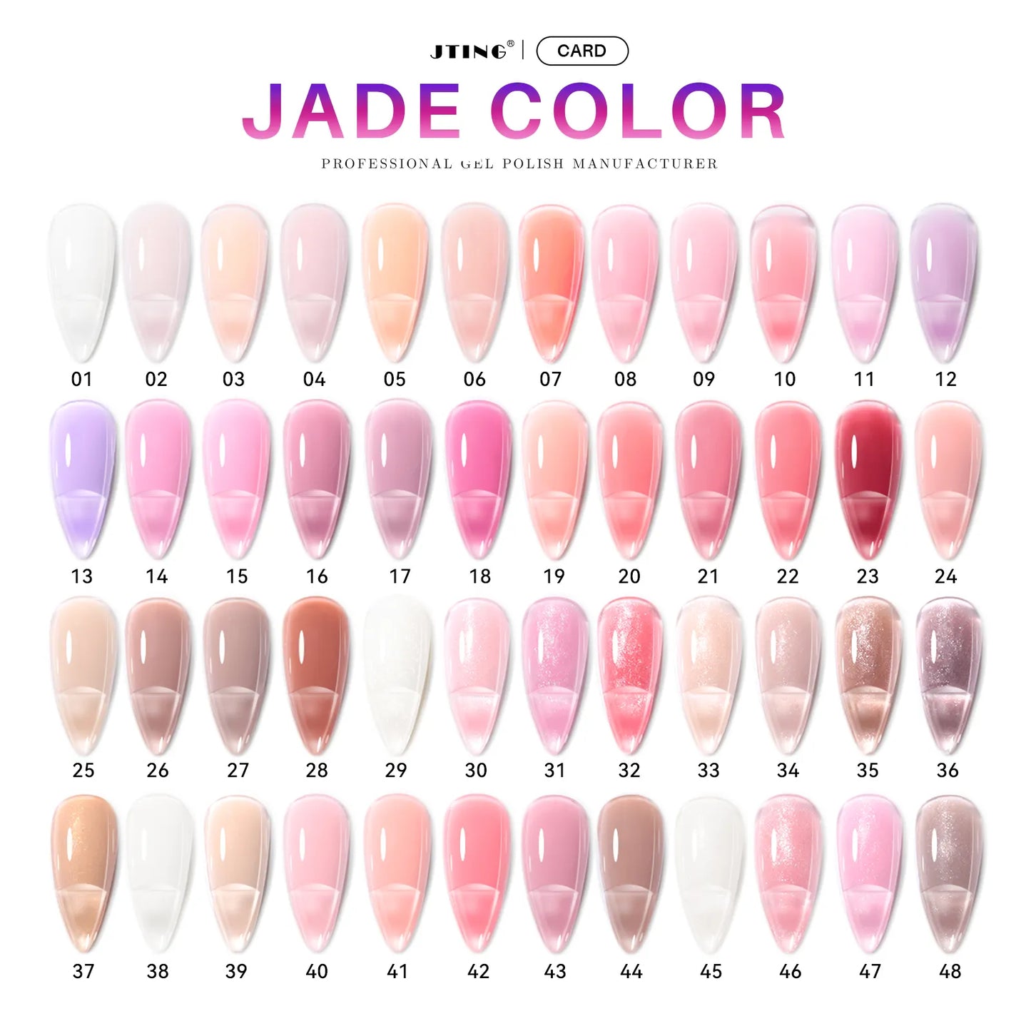 Rubber Gel base - Gele lakk - "JADE Color " - 48 Farger
