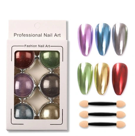 Krom Negl Pulver 6 farger sett - Nail Art